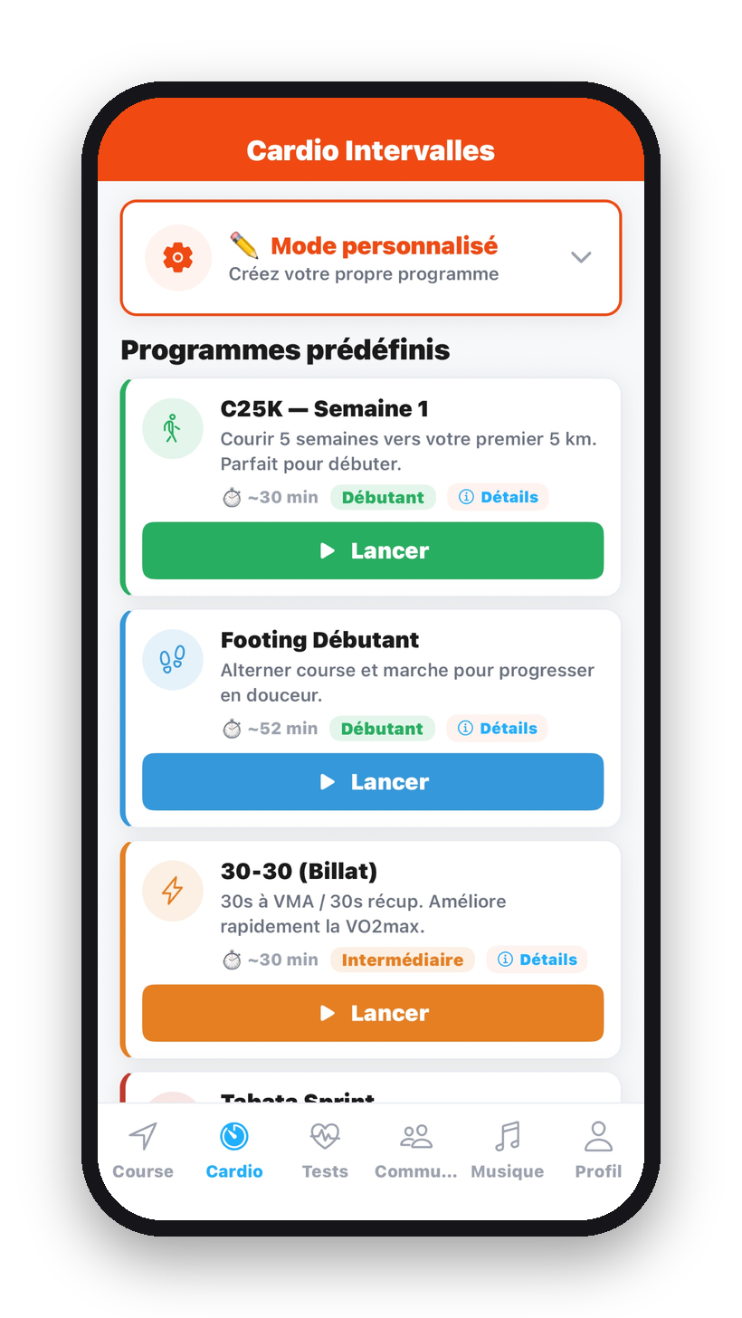 Programmes de cardio intervalles