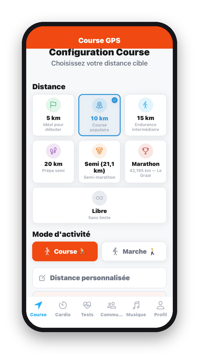 Configuration d'une course GPS