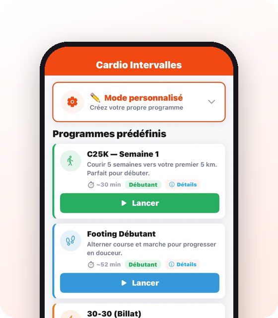 Programmes de cardio intervalles dans Run Expert