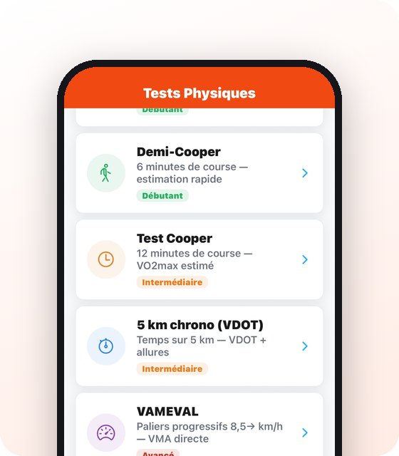 Liste des tests physiques dans Run Expert